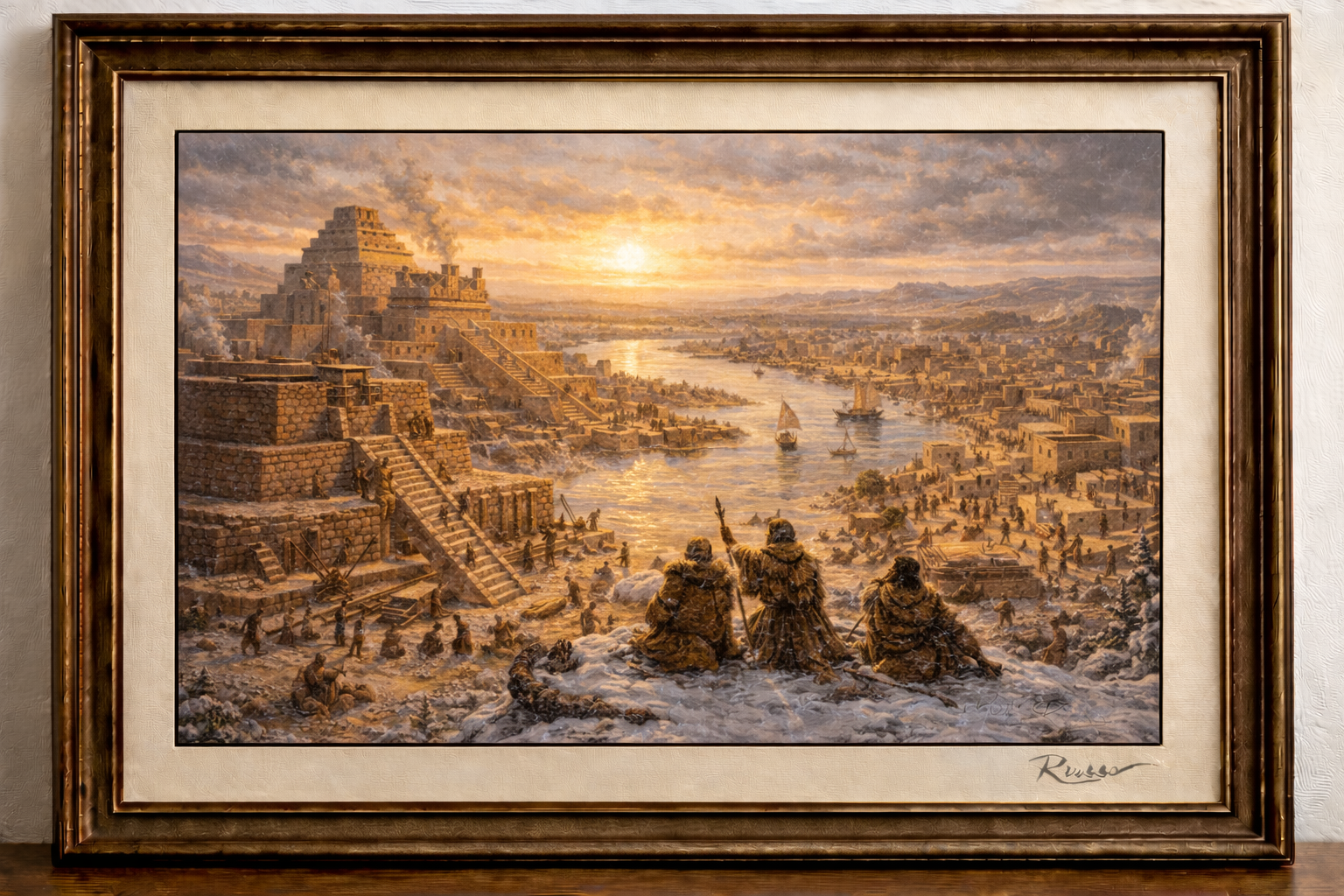 Ancient city at sunset under construction