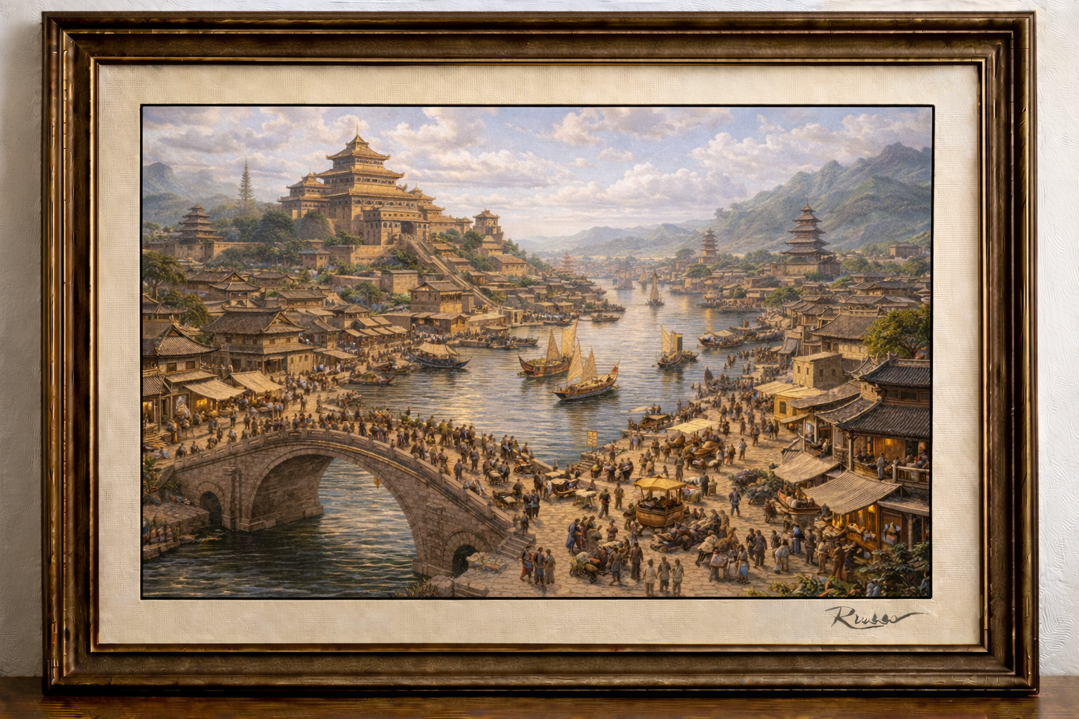 Bustling river city in ancient China