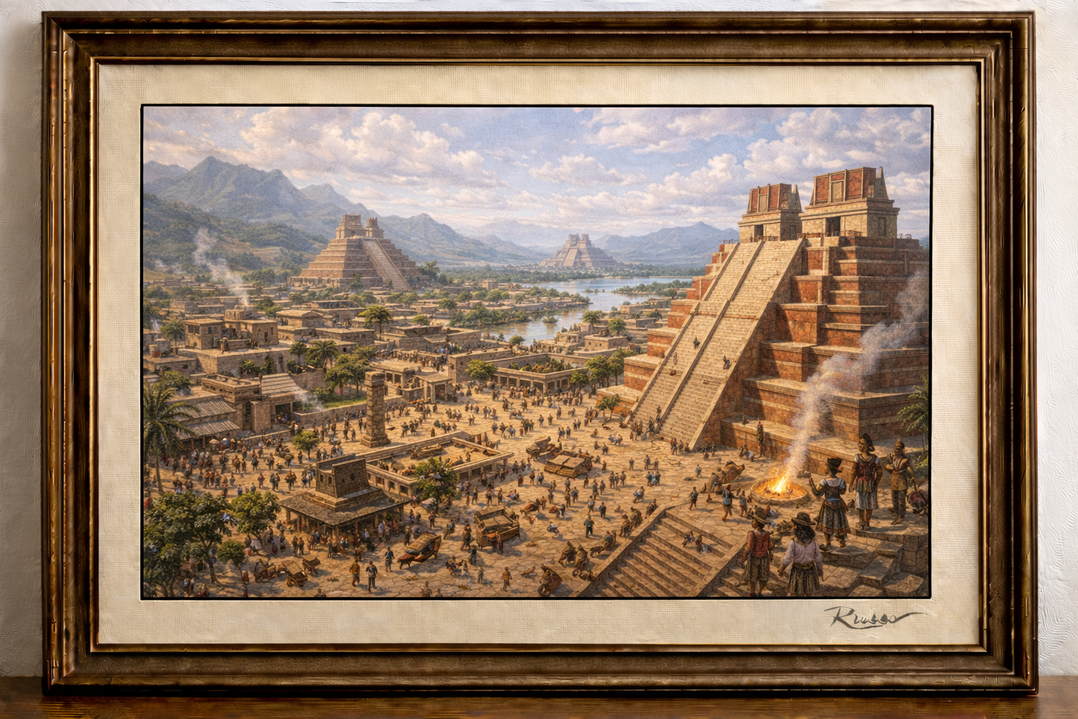 Ancient Mesoamerican city at midday