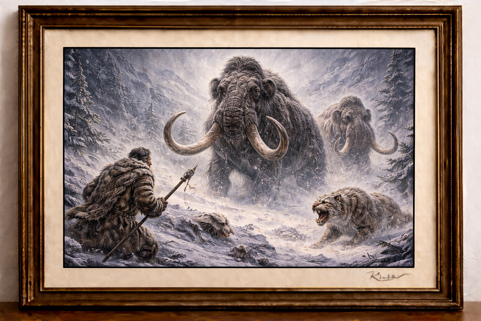 Hunter versus mammoths in blizzard