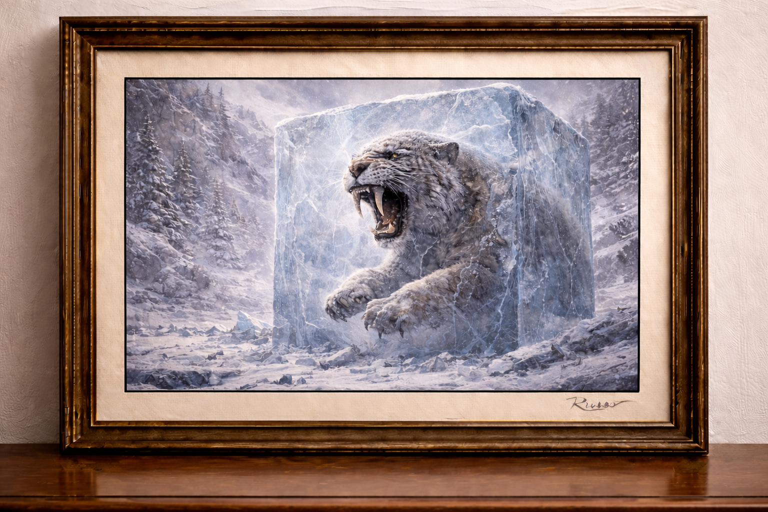 Frozen giants in ice blocks