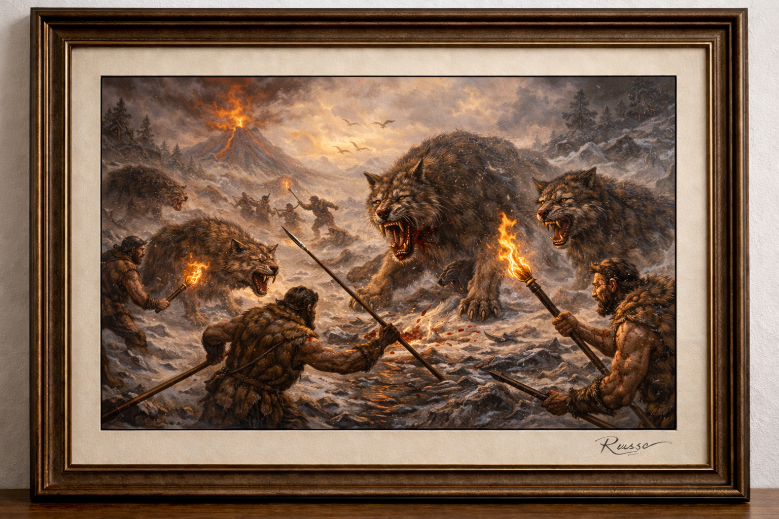 Prehistoric Hunt under fiery sky
