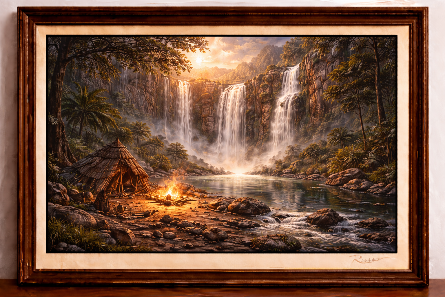 Waterfall and tribal camp