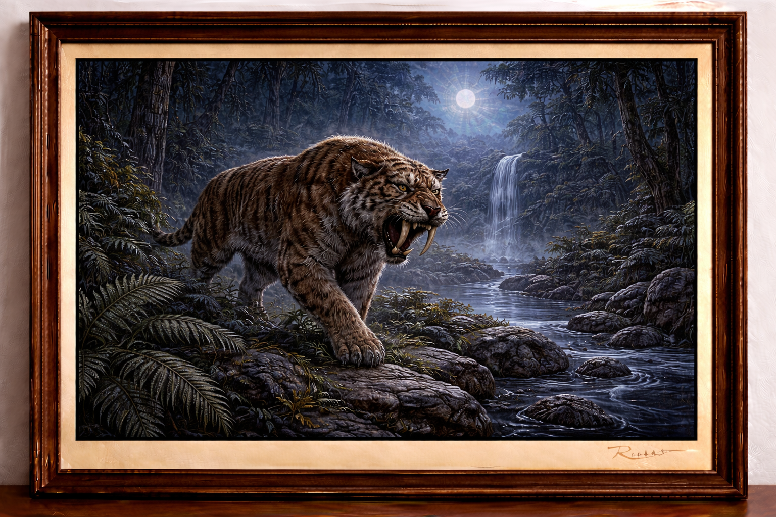 Moonlit jungle and prowling tiger
