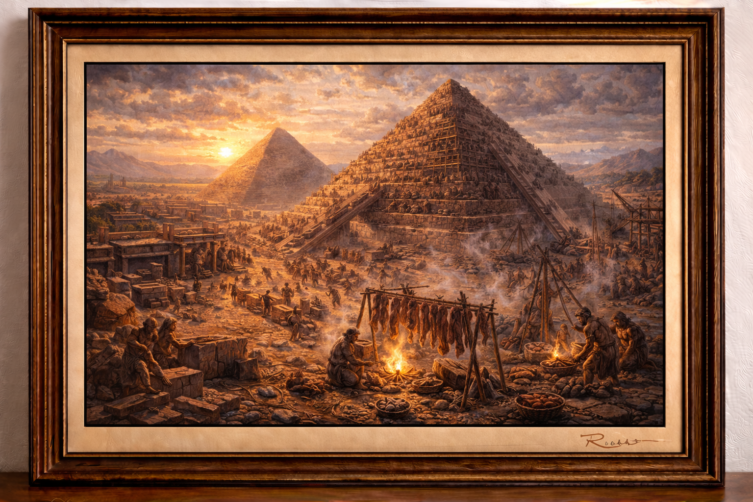 Ancient pyramids at sunset
